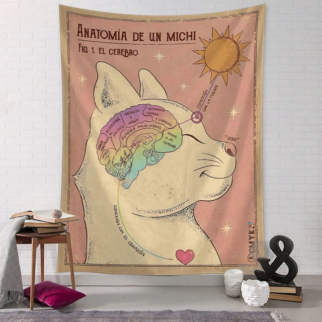 Kawaii Comics Cute Wall Hanging Tapestry Art Cartoon Cat Aesthetics Room Bedroom Living Room Home Decor