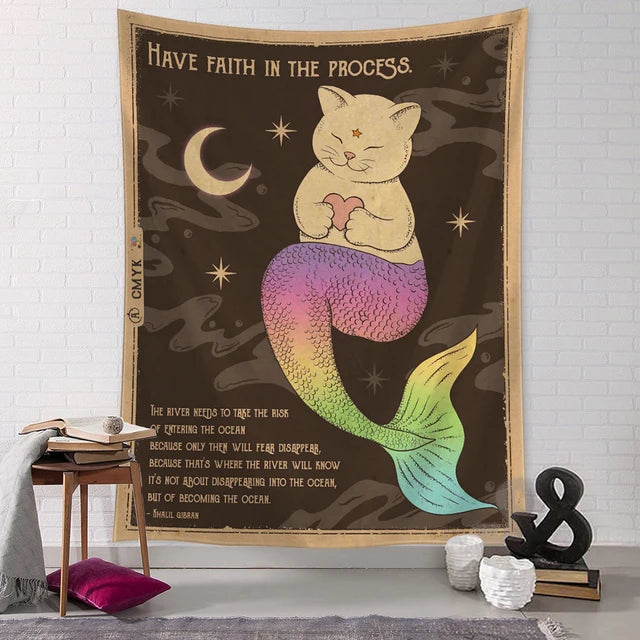 Kawaii Comics Cute Wall Hanging Tapestry Art Cartoon Cat Aesthetics Room Bedroom Living Room Home Decor