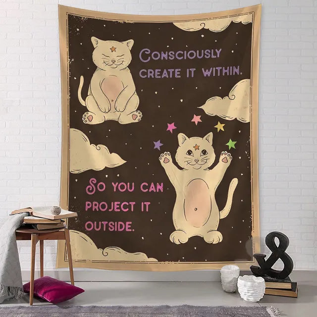 Kawaii Comics Cute Wall Hanging Tapestry Art Cartoon Cat Aesthetics Room Bedroom Living Room Home Decor