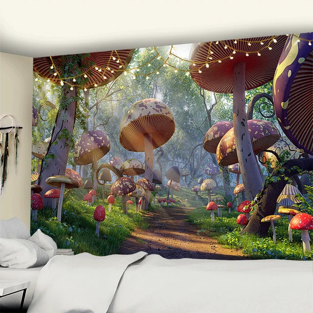 Fairytale Dreamy Mushroom Tapestry Psychedelic Carpet Bohemian Home Decor Witchcraft Hippie Kids Room Decor Wall Tapestries