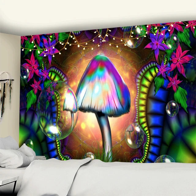 Fairytale Dreamy Mushroom Tapestry Psychedelic Carpet Bohemian Home Decor Witchcraft Hippie Kids Room Decor Wall Tapestries