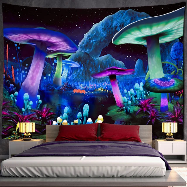 Fairytale Dreamy Mushroom Tapestry Psychedelic Carpet Bohemian Home Decor Witchcraft Hippie Kids Room Decor Wall Tapestries