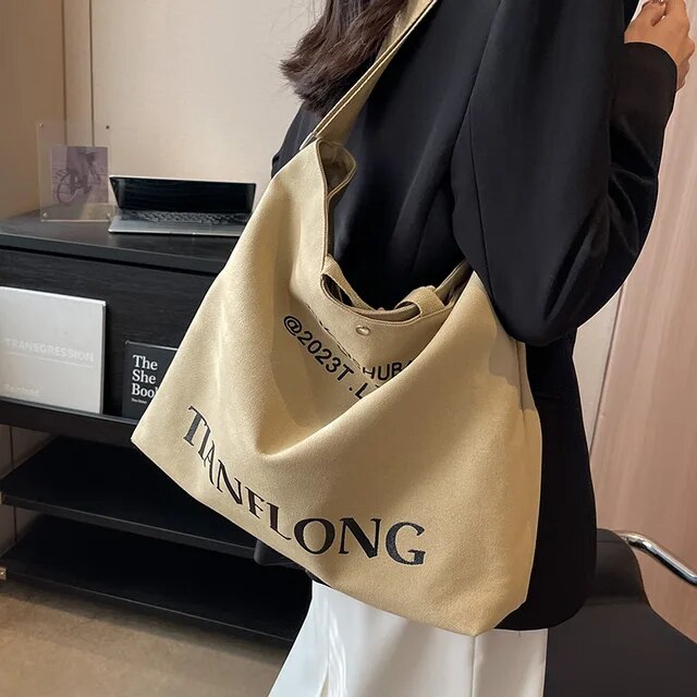 Luxury Women's Work Tote Bag Large Capacity Letter Print Shoulder Bag 2023 Fashion Trend Canvas Zipper Buckle Handbag Wallet