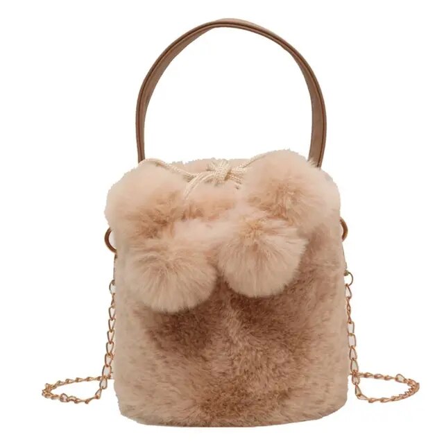 Artificial Fur Solid Color Handbag 2023 Winter New Soft Plush Women's Designer High Capacity Handbag Shoulder Wallet Bucket Bag