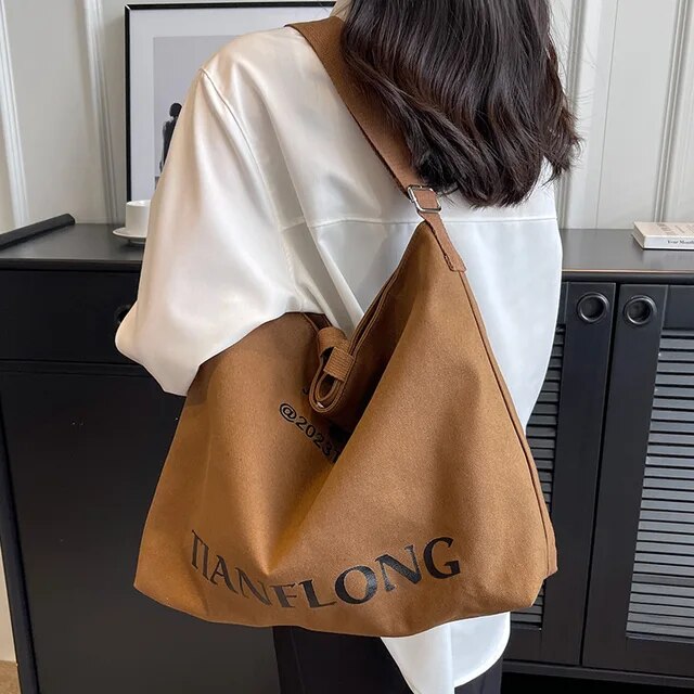 Luxury Women's Work Tote Bag Large Capacity Letter Print Shoulder Bag 2023 Fashion Trend Canvas Zipper Buckle Handbag Wallet