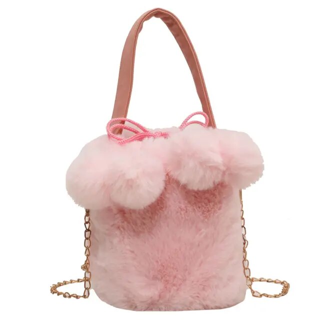 Artificial Fur Solid Color Handbag 2023 Winter New Soft Plush Women's Designer High Capacity Handbag Shoulder Wallet Bucket Bag