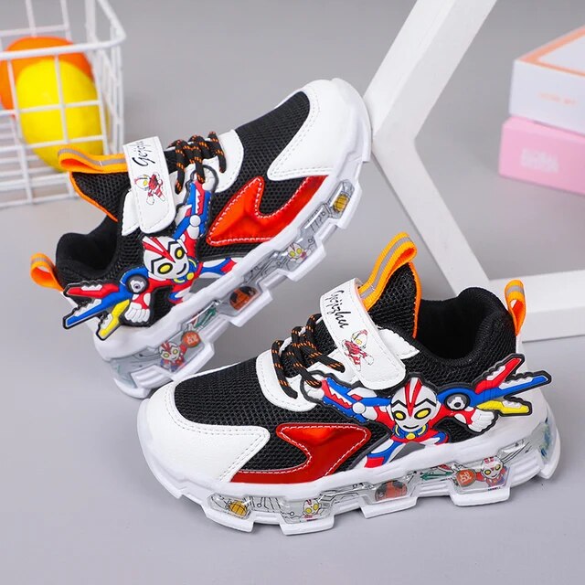 New Kids Shoes Breathable Mesh Boys Girls Cartoon Sneakers Magic Buckle Non-slip Children Casual Lightweight Running Shoes