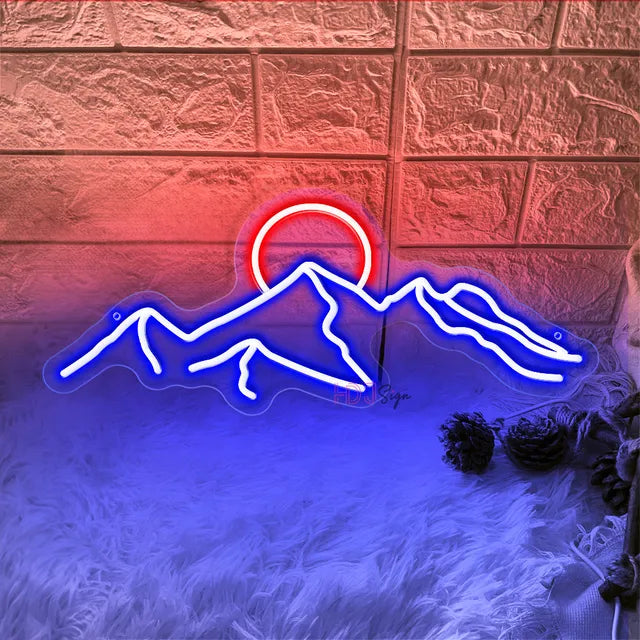 Led Neon Sign Moutain and Sun Neon Light Custom Led Lamp Sign Home Wall Decor for Bedroom Kid Room Bar Birthday Decoration