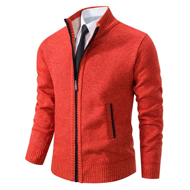 2023 autumn/winter new men's casual stand collar solid color warm knit coat