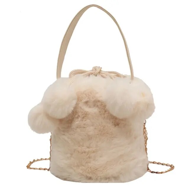 Artificial Fur Solid Color Handbag 2023 Winter New Soft Plush Women's Designer High Capacity Handbag Shoulder Wallet Bucket Bag