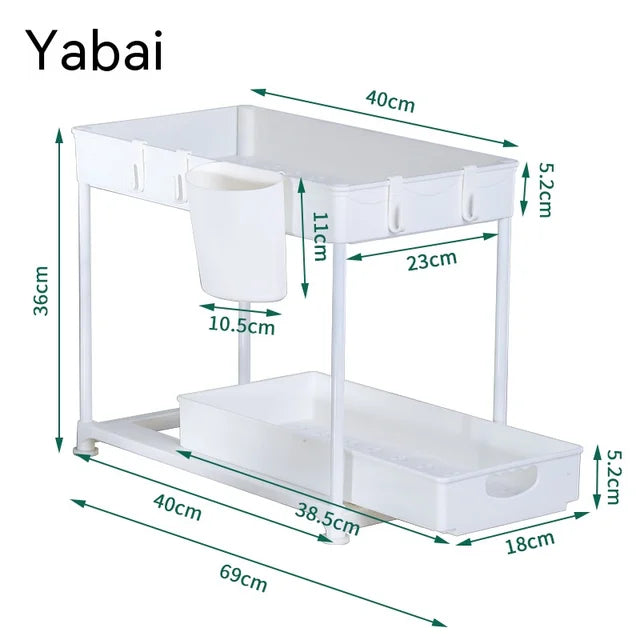 1 Pack Under Sink Organizer, 2 Tier Sliding Bathroom Cabinet Organizer and Storage Pull Out Shelf Sliding Organizer Box